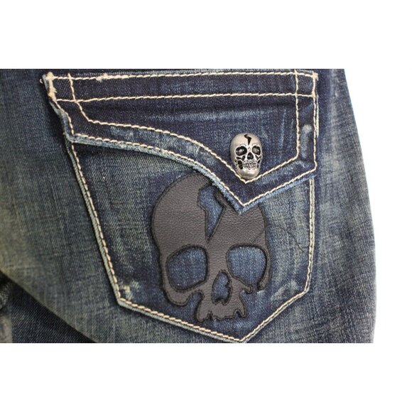 Rawkn Womens 32 x 34 Big Skull Y2K Style Skinny Jeans NEW M1042 - Picture 5 of 9